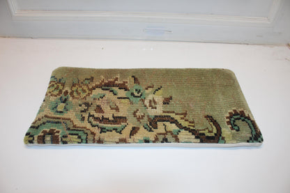 Handmade Kilim Pillow Cover – Upcycled Authentic Rug, 12x24 Sage Neutral