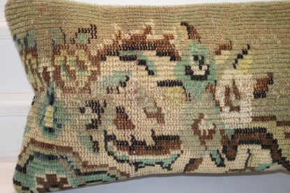 Handmade Kilim Pillow Cover – Upcycled Authentic Rug, 12x24 Sage Neutral