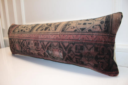 Handmade Kilim Pillow Cover: Smoky Burgundy Tribal Lumbar Cushion (12x36 Inch)