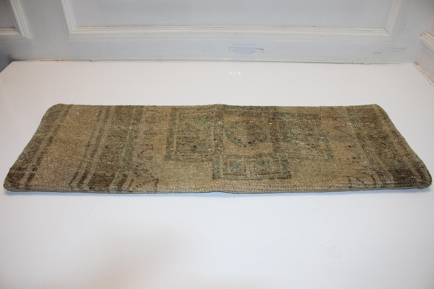 Handmade Kilim Lumbar Pillow Cover: Upcycled Woven Rug, 12x36 Inch Beige Cushion