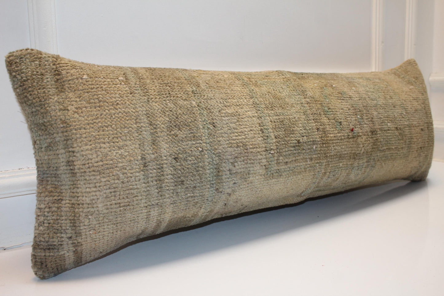 Handmade Kilim Lumbar Pillow Cover: Upcycled Woven Rug, 12x36 Inch Beige Cushion