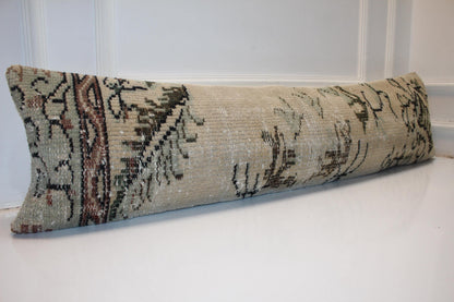 12x48 Inch Faded Ivory Garden Motif Long Lumbar Cushion for Refined Statement Interiors