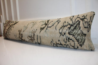 12x48 Inch Faded Ivory Garden Motif Long Lumbar Cushion for Refined Statement Interiors