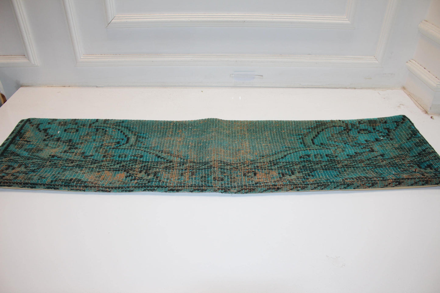 Turkish Rug Bench Pillow 12x48 Inch Aqua Patina Lumbar Cushion for Coastal Inspired Designer