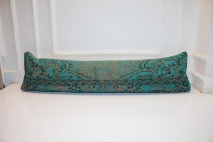 Turkish Rug Bench Pillow 12x48 Inch Aqua Patina Lumbar Cushion for Coastal Inspired Designer