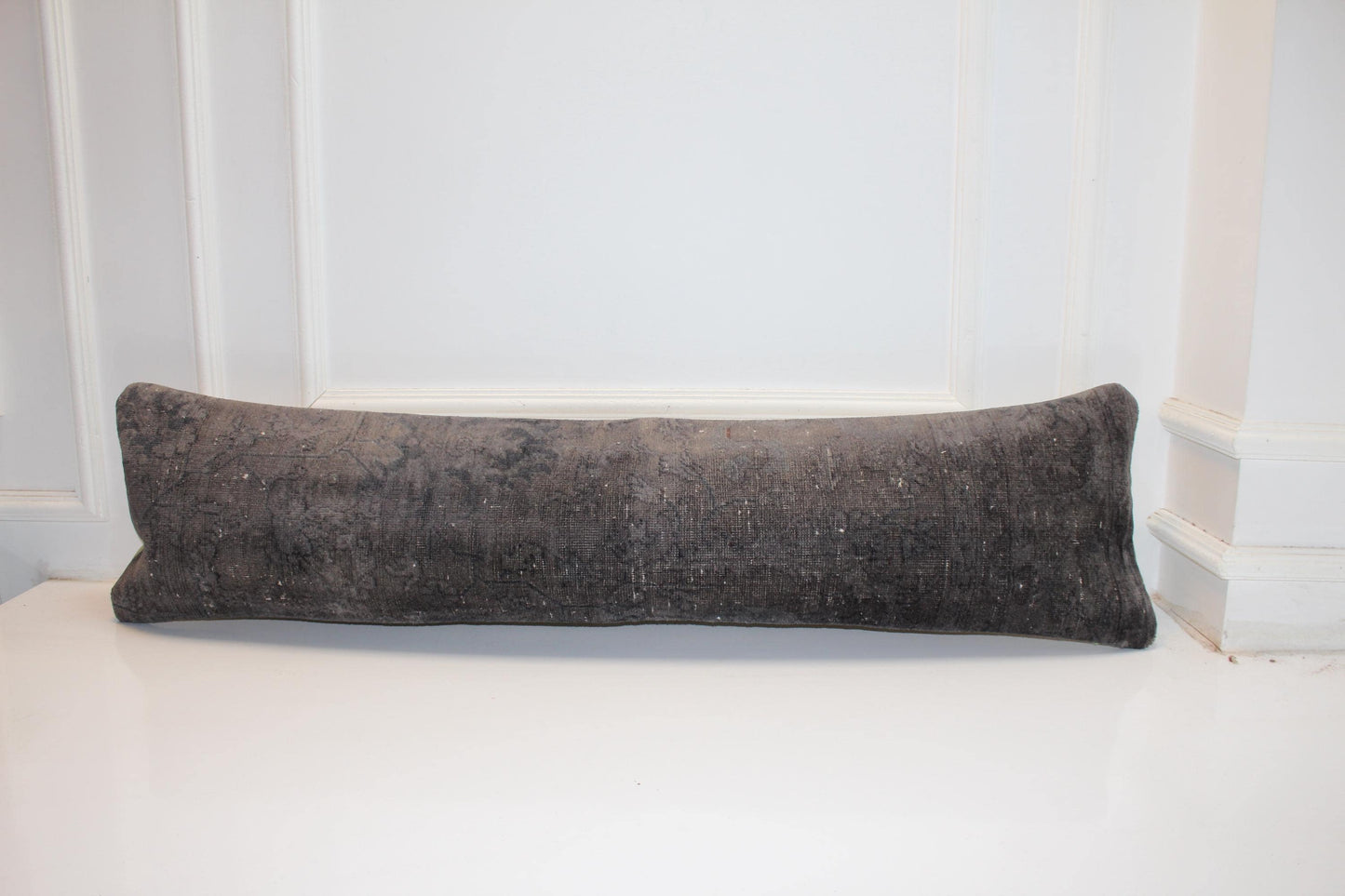Turkish Rug Bench Pillow 12x48 Inch Charcoal Washed Long Lumbar Cushion for Modern Minimal