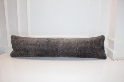 Turkish Rug Bench Pillow 12x48 Inch Charcoal Washed Long Lumbar Cushion for Modern Minimal