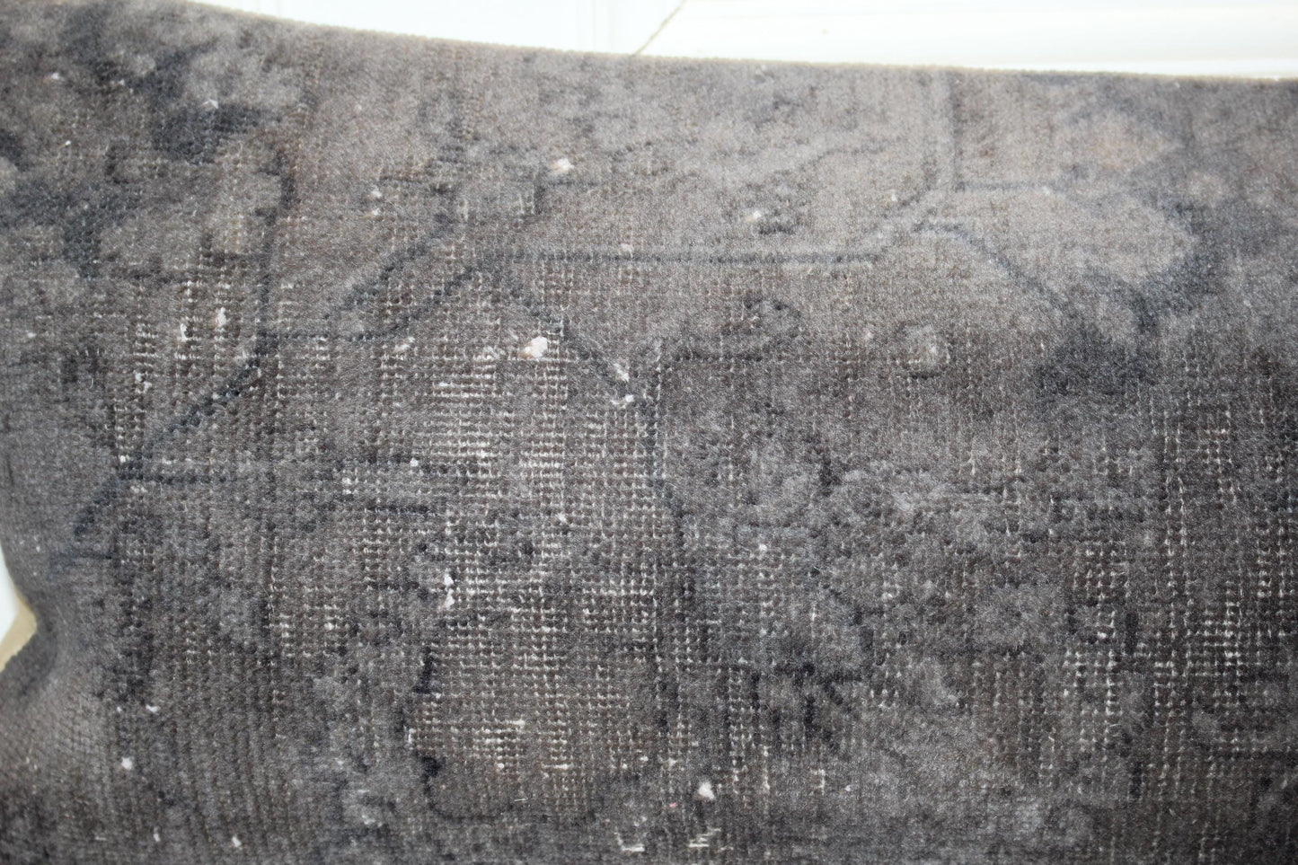 Turkish Rug Bench Pillow 12x48 Inch Charcoal Washed Long Lumbar Cushion for Modern Minimal