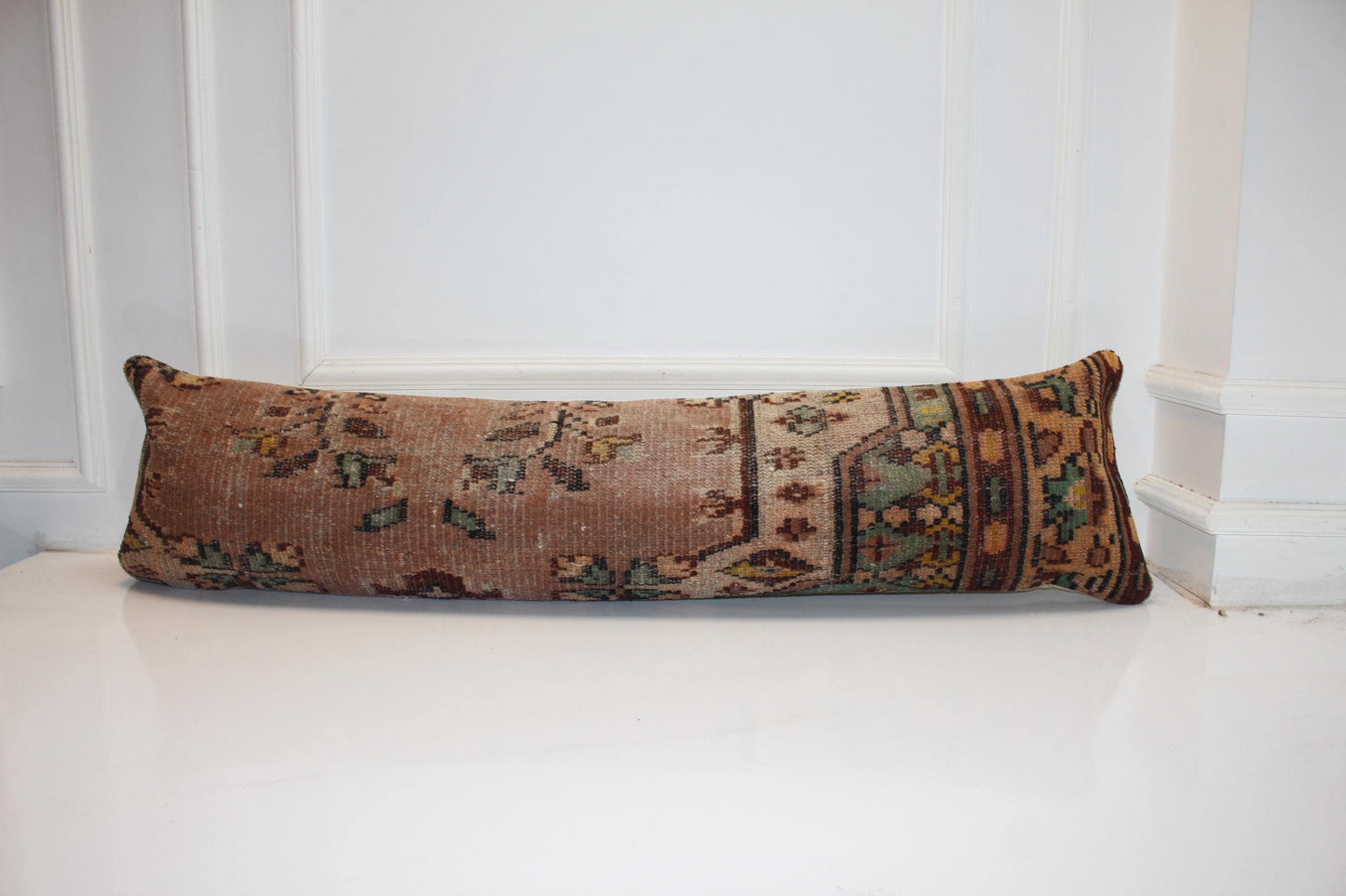 Vintage Kilim Bench Pillow 12x48 Inch Muted Terracotta Sage Lumbar Cushion