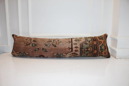 Vintage Kilim Bench Pillow 12x48 Inch Muted Terracotta Sage Lumbar Cushion