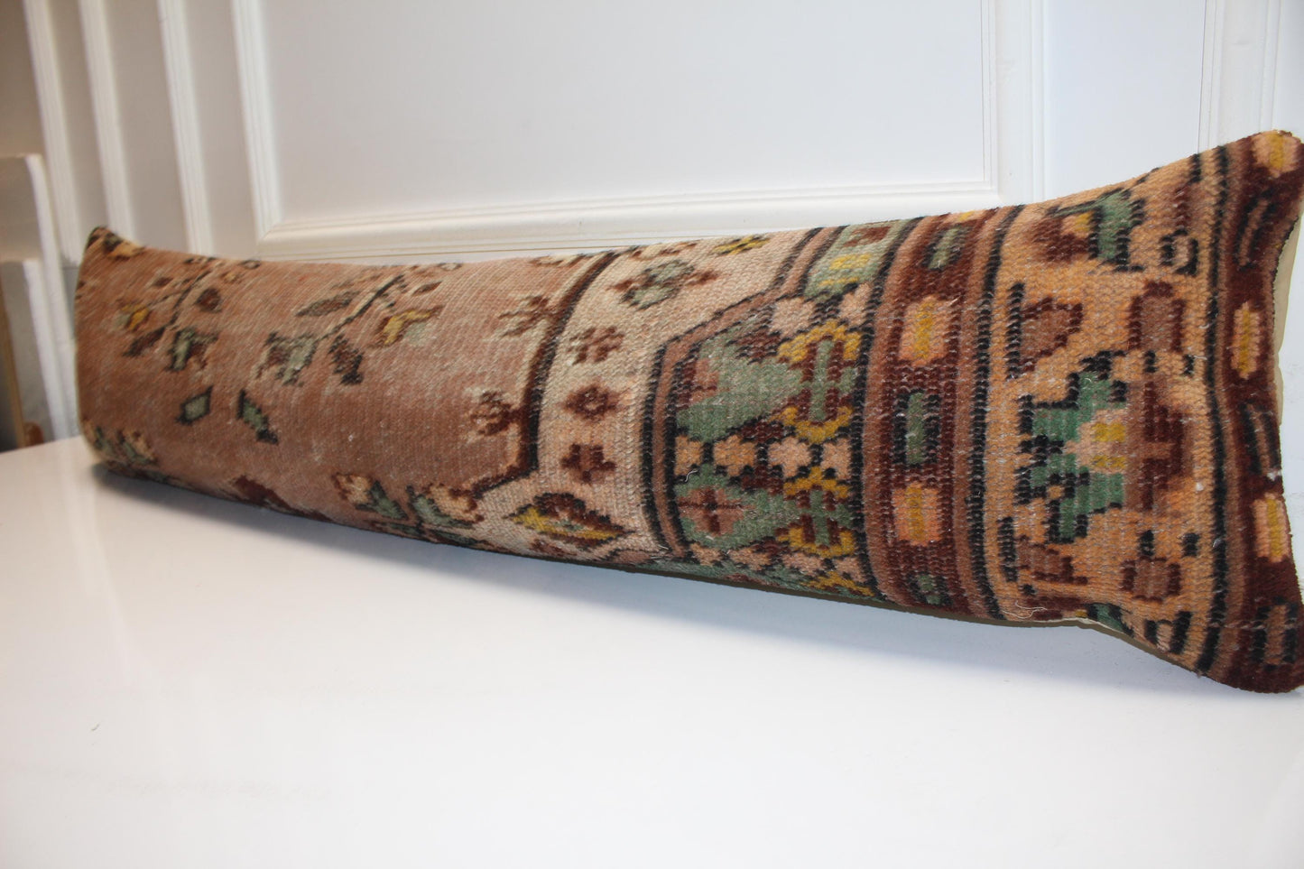 Vintage Kilim Bench Pillow 12x48 Inch Muted Terracotta Sage Lumbar Cushion