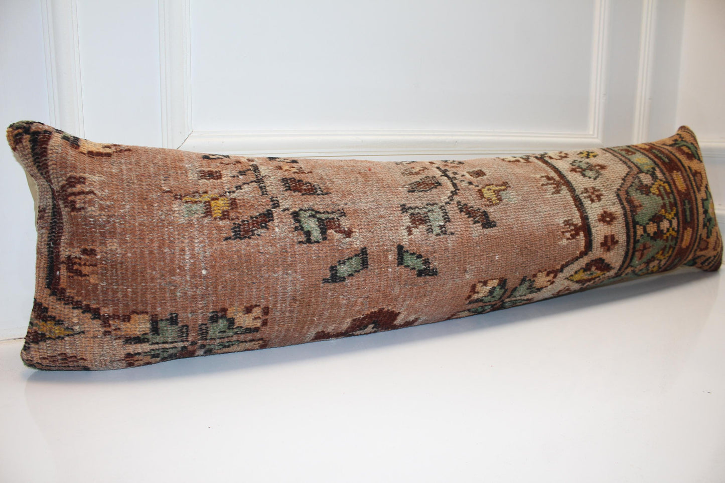 Vintage Kilim Bench Pillow 12x48 Inch Muted Terracotta Sage Lumbar Cushion