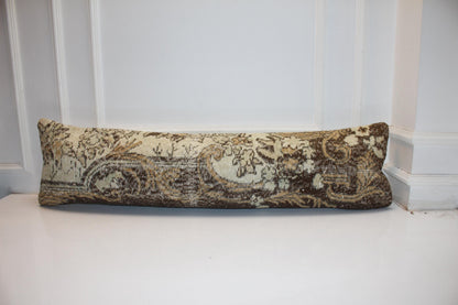 Turkish Rug Bench Pillow 12x48 Inch Espresso Brown & Cream Ornate Long Lumbar Cushion