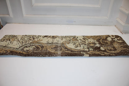 Turkish Rug Bench Pillow 12x48 Inch Espresso Brown & Cream Ornate Long Lumbar Cushion