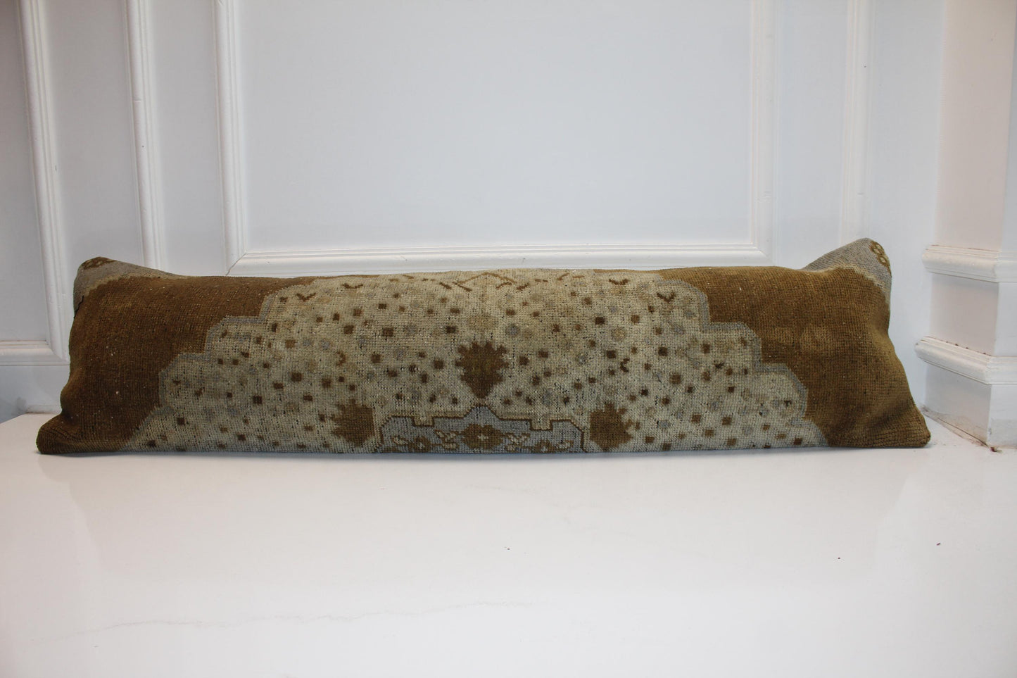 Turkish Rug Bench Pillow 12x48 Inch Camel & Sandstone Long Lumbar Cushion Neutral Minimal