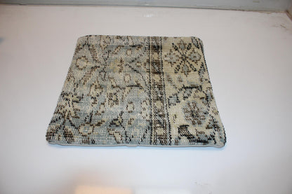 Handmade Kilim Pillow Cover: Upcycled Wool, Neutral Boho Throw Cushion (16x16 in)