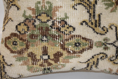 Handmade Kilim Pillow Cover: Antique Cream Olive Medallion Boho Farmhouse Accent Cushion (16x16 in)