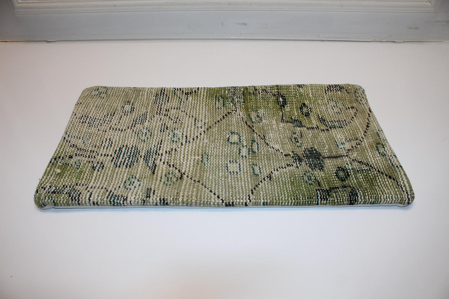 Turkish Kilim Lumbar Pillow 12x24 Green Handwoven Rug Cushion Cover