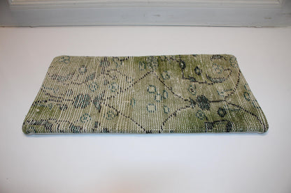 Turkish Kilim Lumbar Pillow 12x24 Green Handwoven Rug Cushion Cover