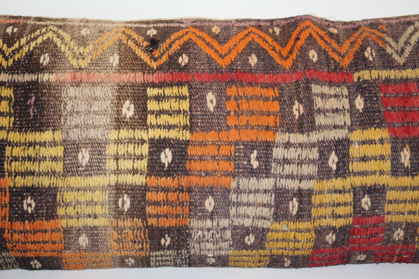Turkish Kilim Bench Pillow 12x48 Long Lumbar Cushion Cover Colorful Tribal Handwoven