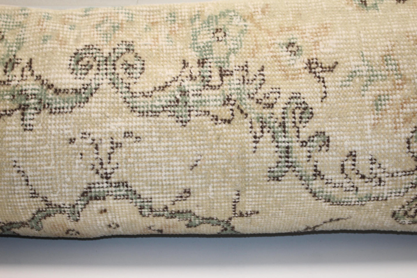 Turkish Kilim Bench Pillow 12x48 Long Lumbar Cushion Cover Cream Floral Handwoven