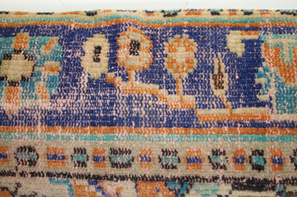 Curated Vintage Turkish Kilim Bench Pillow 12x48 Long Blue Orange Handwoven Statement Textile Accent