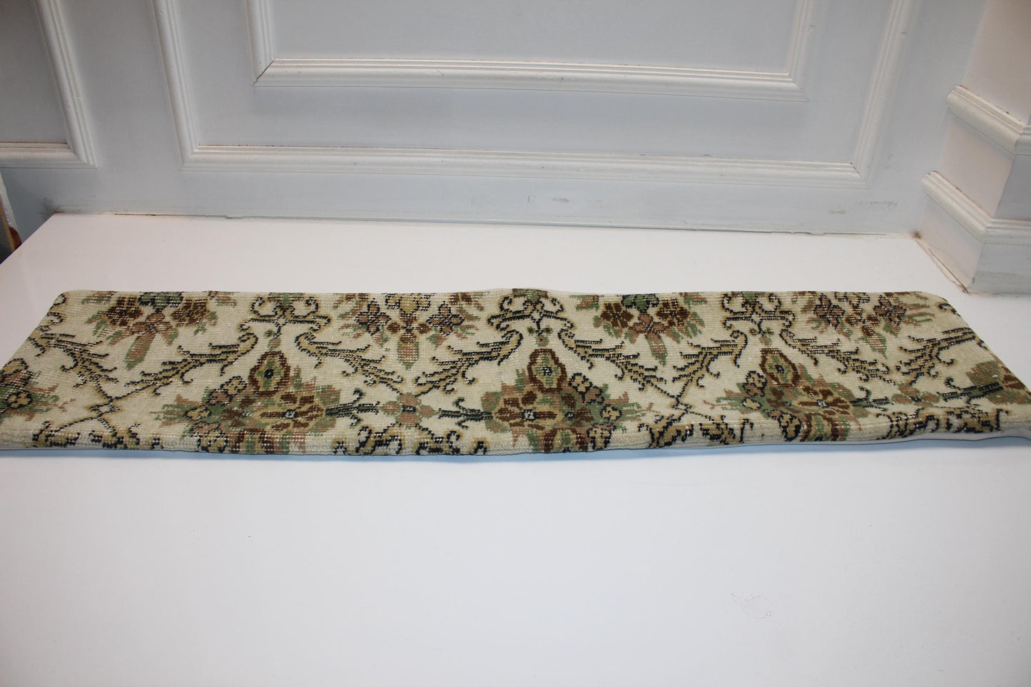 Timeless Vintage Turkish Kilim Bench Pillow 12x48 Long Cream Handwoven Heritage Textile Accent