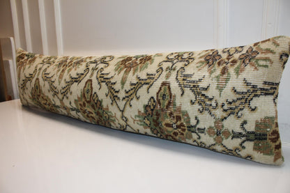 Timeless Vintage Turkish Kilim Bench Pillow 12x48 Long Cream Handwoven Heritage Textile Accent