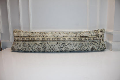 Stone Toned Vintage Turkish Kilim Bench Pillow 12x48 Long Handwoven Minimal Heritage Textile Accent