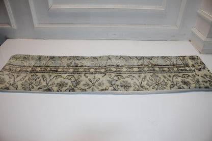 Stone Toned Vintage Turkish Kilim Bench Pillow 12x48 Long Handwoven Minimal Heritage Textile Accent