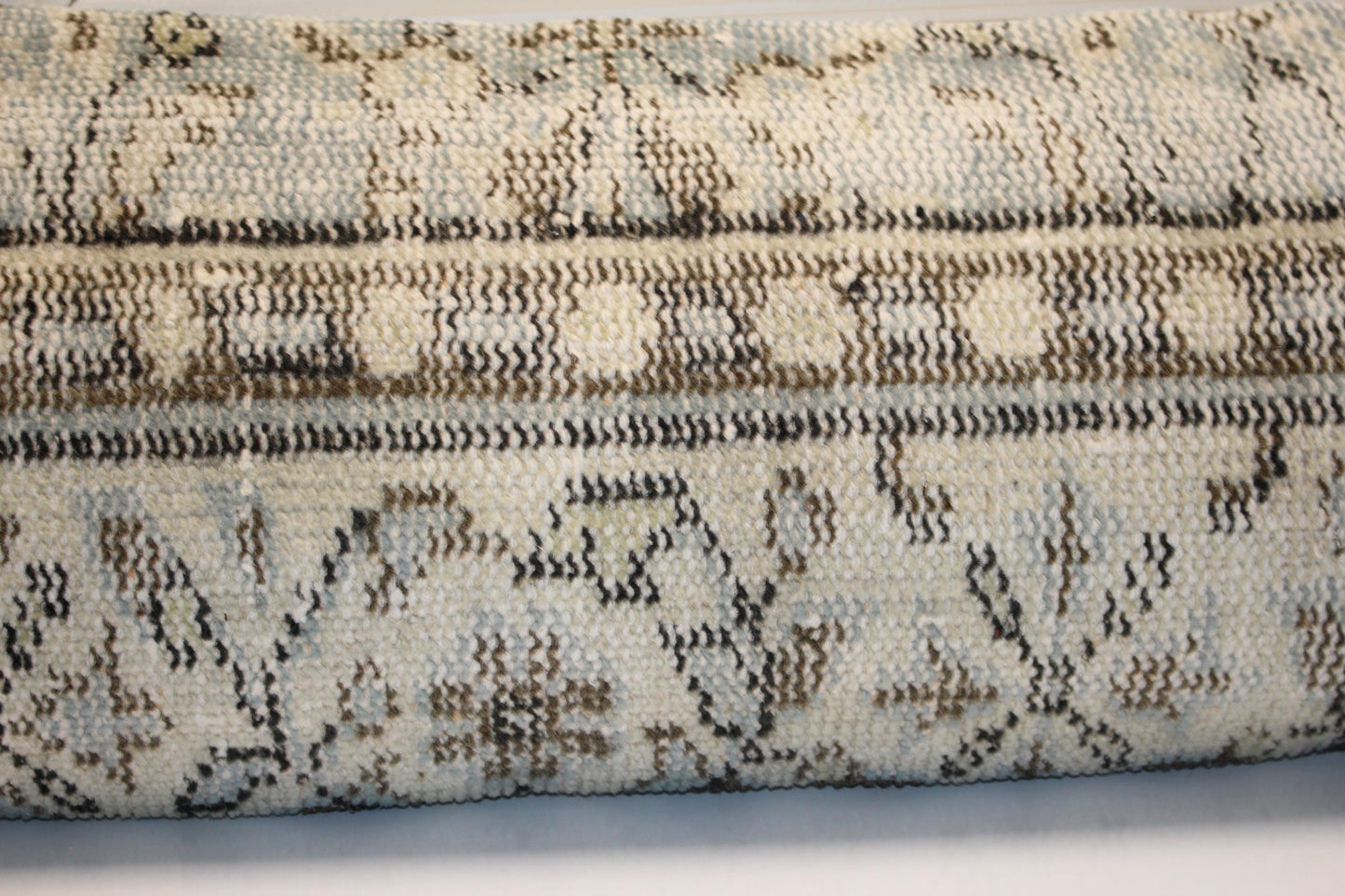 Stone Toned Vintage Turkish Kilim Bench Pillow 12x48 Long Handwoven Minimal Heritage Textile Accent
