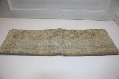 Faded Cream Vintage Turkish Kilim Bench Pillow 12x36 Long Handwoven Quiet Tone Textile Accent