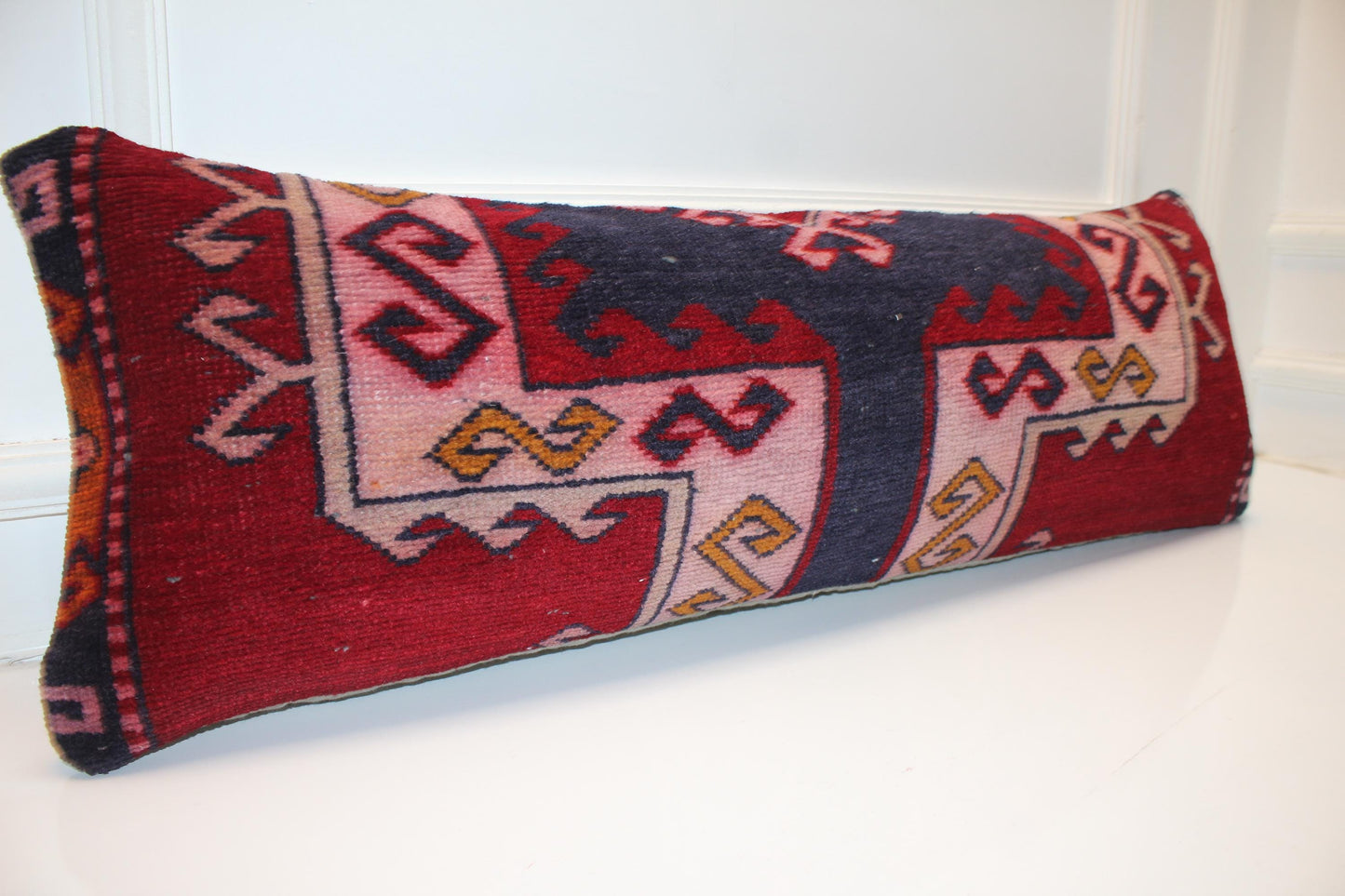 Handmade Kilim Pillow Cover – Upcycled Turkish Rug Lumbar Cushion (12x36)