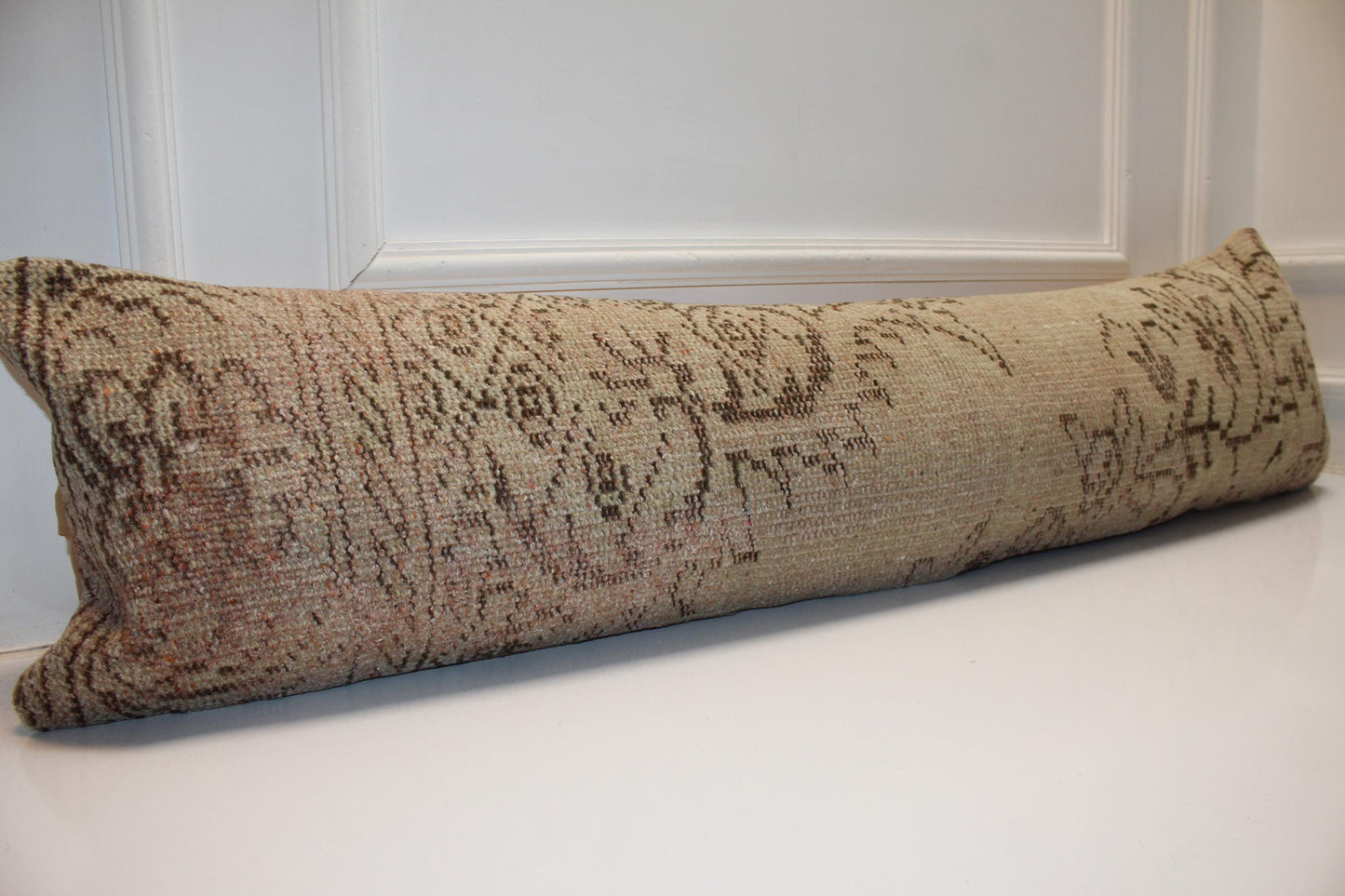 Vintage Turkish Kilim Pillow Cover – Washed Sand Botanical Lumbar Bench Cushion