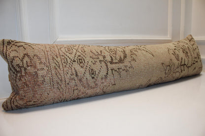 Vintage Turkish Kilim Pillow Cover – Washed Sand Botanical Lumbar Bench Cushion