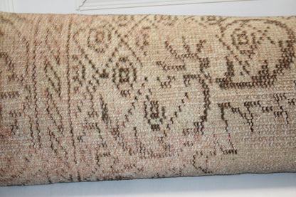 Vintage Turkish Kilim Pillow Cover – Washed Sand Botanical Lumbar Bench Cushion