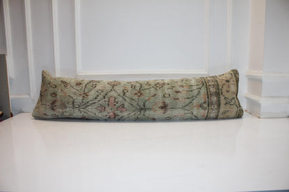 Vintage Turkish Rug Bench Pillow 12x48 – Soft Sage Distressed Lumbar for Elevated Entryway Seating