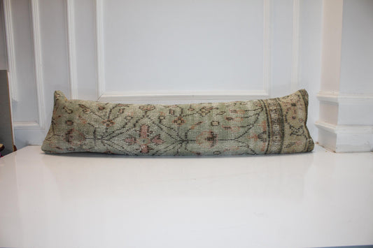Vintage Turkish Rug Bench Pillow 12x48 – Soft Sage Distressed Lumbar for Elevated Entryway Seating