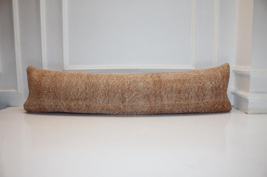 Vintage Turkish Rug Bench Pillow 12x48 – Warm Clay Distressed Lumbar for Long Sculptural Seating