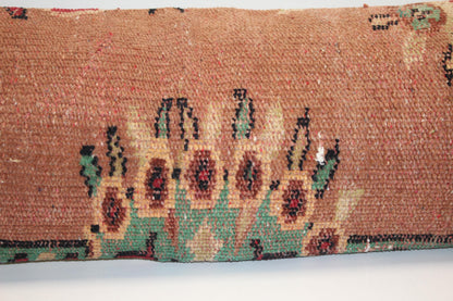 Vintage Turkish Kilim Bench Pillow – Terracotta Emerald Lumbar Statement Rug Cushion