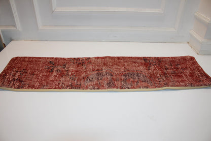 Vintage Turkish Kilim Bench Pillow, Burnt Terracotta Lumbar Cushion, Boho Anatolian Cover