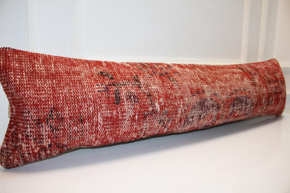 Vintage Turkish Kilim Bench Pillow, Burnt Terracotta Lumbar Cushion, Boho Anatolian Cover