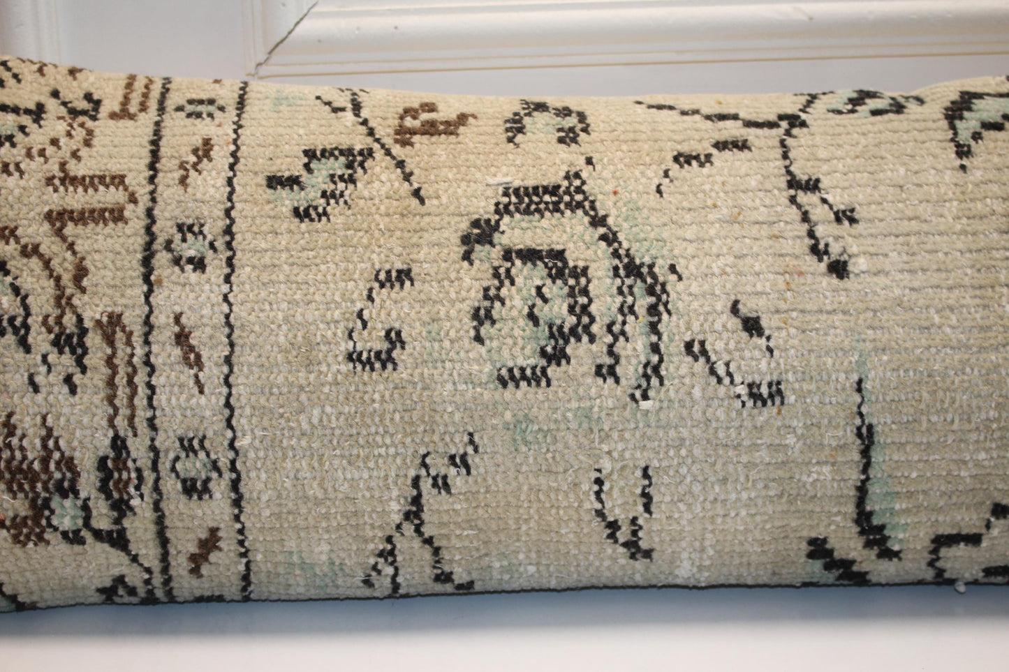 Handmade Turkish Kilim Bench Pillow, Neutral Beige Lumbar Cushion