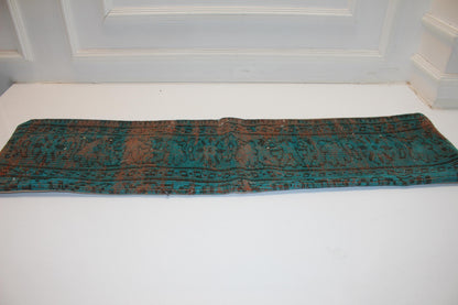 Turkish Rug Bench Pillow 12x48, Turquoise Kilim Lumbar Cushion Boho Entryway Bench Decor