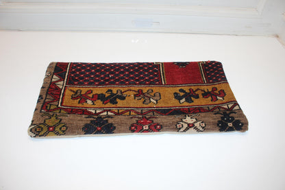 Handmade Kilim Pillow Cover: Red Beige Tribal Boho Cushion (12x24 inch)