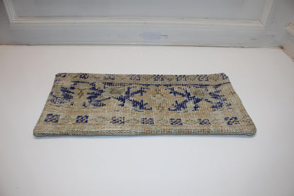 Handmade Kilim Pillow Cover: Blue Beige Tribal Rug Cushion (12x24 inch)