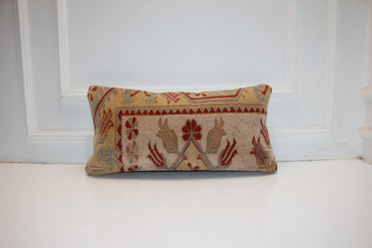 Handmade Kilim Pillow Cover: Upcycled Wool Tribal Boho Cushion (12x24 inch)