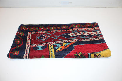 Handmade Kilim Pillow Cover 12x24 Deep Red Navy Boho Tribal Wool Cushion