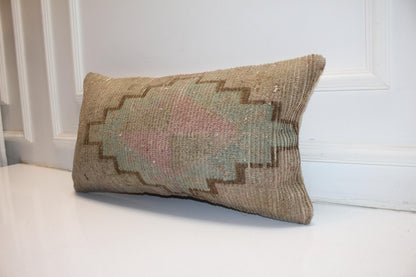 Handmade Kilim Pillow Cover: Upcycled Wool Tribal Cushion (12x24)