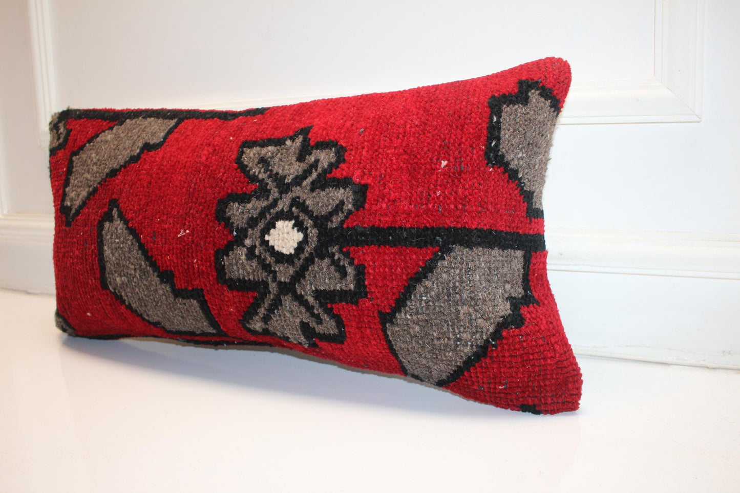 Handmade Kilim Pillow Cover 12x24: Upcycled Wool Tribal Boho Cushion